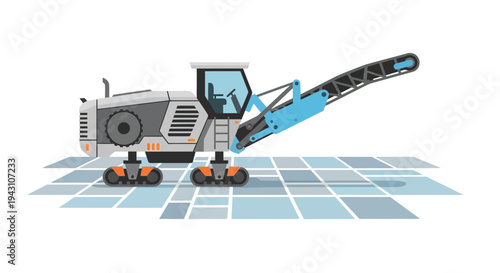 Modern Asphalt Planer Machine Working On Road Construction Project