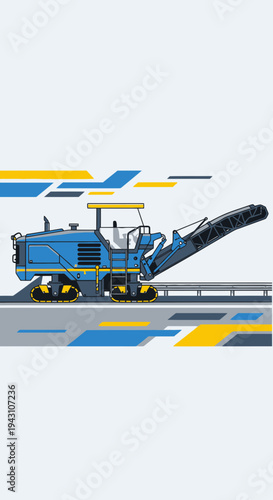 Modern Asphalt Milling Machine Working on a Road Construction Project Illustration