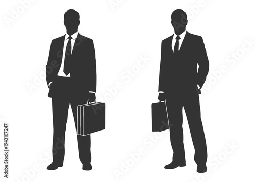 Businessmen with briefcases standing silhouettes corporate meeting.