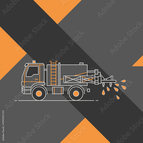 Modern Asphalt Paving Truck Illustration With Spraying Liquid Functionality