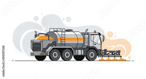 Modern Asphalt Sprayer Truck Illustration Performing Road Work Operations