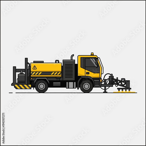 Modern Asphalt Road Marking Machine Construction Vehicle In Yellow And Black Colors Minimalist