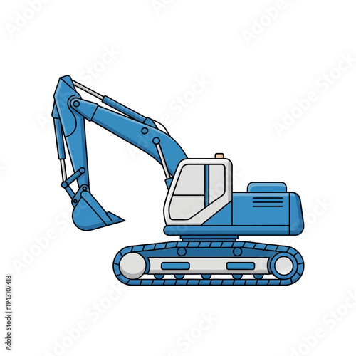 Modern Blue Excavator Machine Industrial Construction Vehicle Art