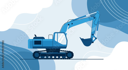 Modern Blue Excavator Machine With Abstract Background