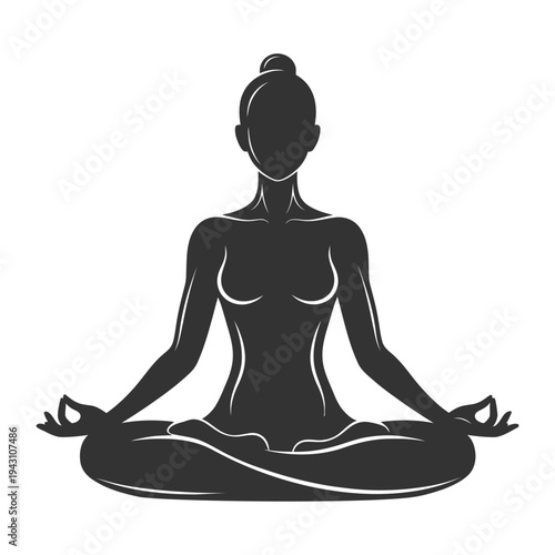 Woman yoga lotus pose meditation silhouette wellness health zen icon.