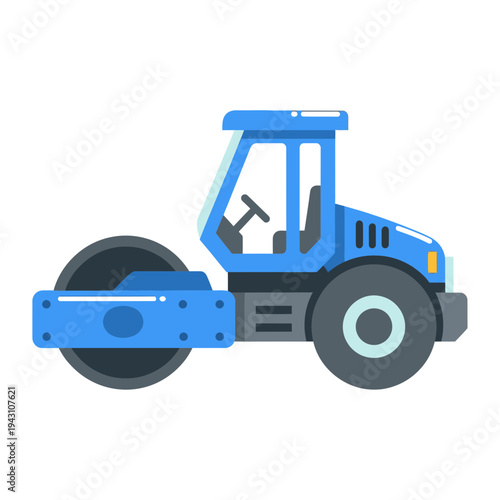 Modern Blue Steamroller Illustration For Construction And Roadwork Projects