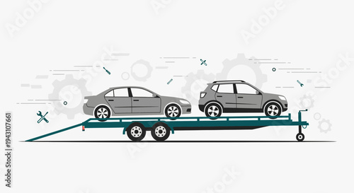 Modern Car Transport And Vehicle Repair Services Illustration
