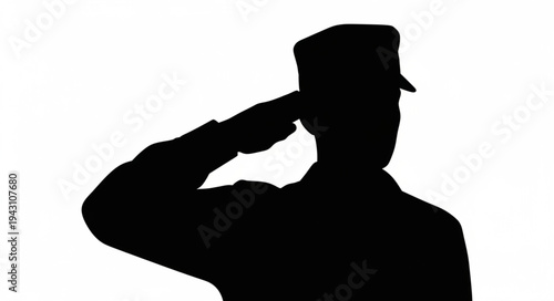 Military Man Saluting Silhouette Profile.