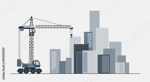 Modern Cityscape Under Construction With A Crane