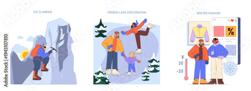 Winter Activities and Fashion Vector Illustration Set