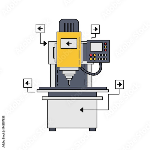 Modern CNC Milling Machine Equipment With Control Panel Schematic