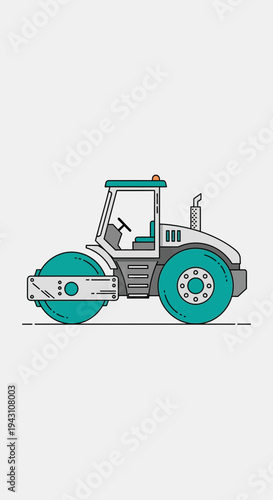 Modern Compact Steamroller Machine Illustration For Construction Projects And Road Building