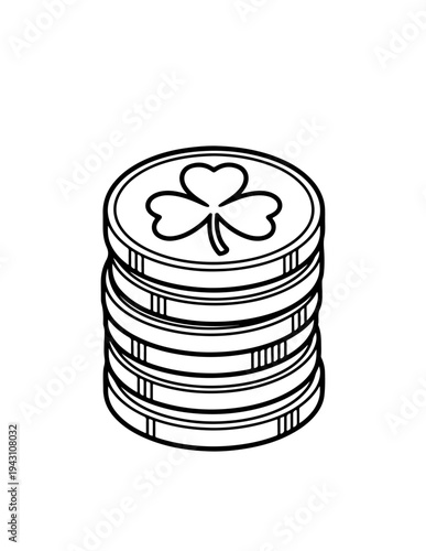Stack of coins with a shamrock on the top coin