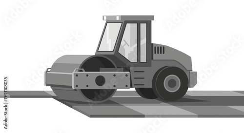 Modern Compactor Vehicle Smoothing Out Road Surface Smoothly