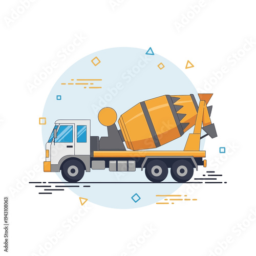 Modern Concrete Mixer Truck Flat Design Illustration For Construction Industry