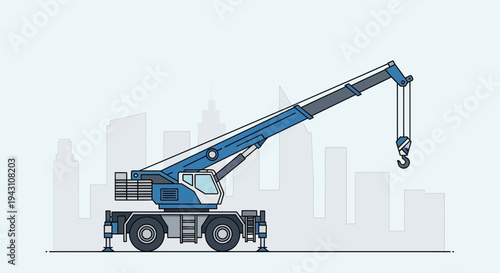 Modern Construction Crane In A Cityscape Illustration Style Minimalistic