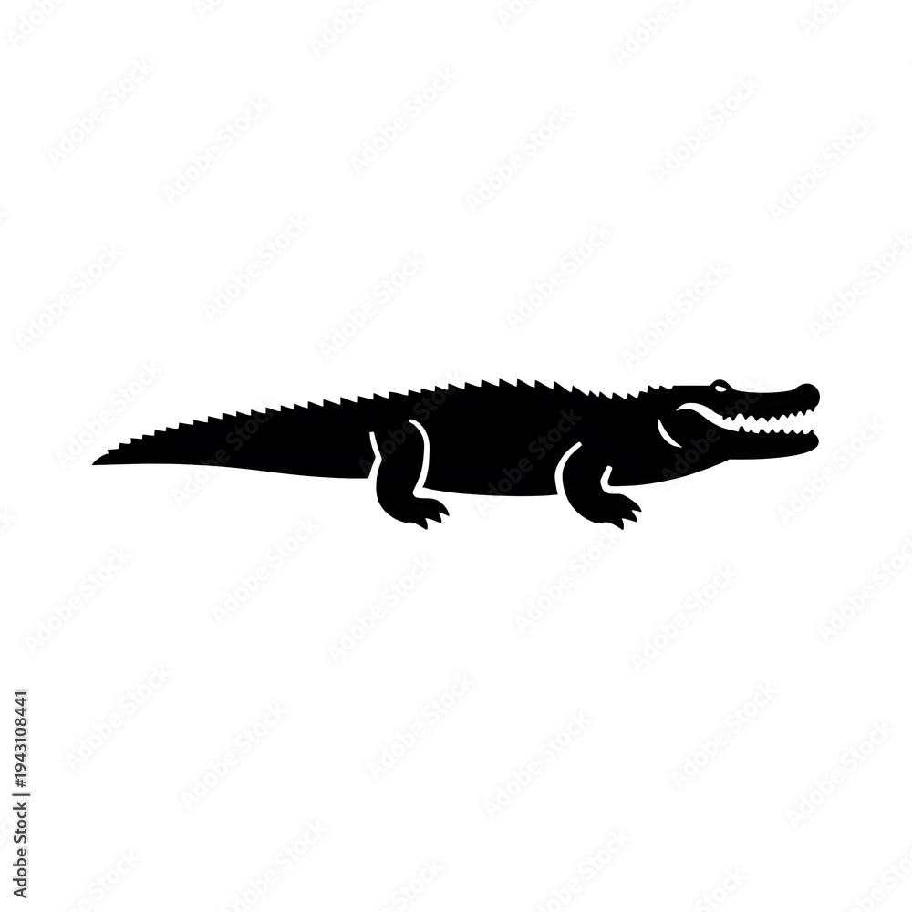 Fototapeta premium Black crocodile silhouette, vector illustration, minimalist animal icon