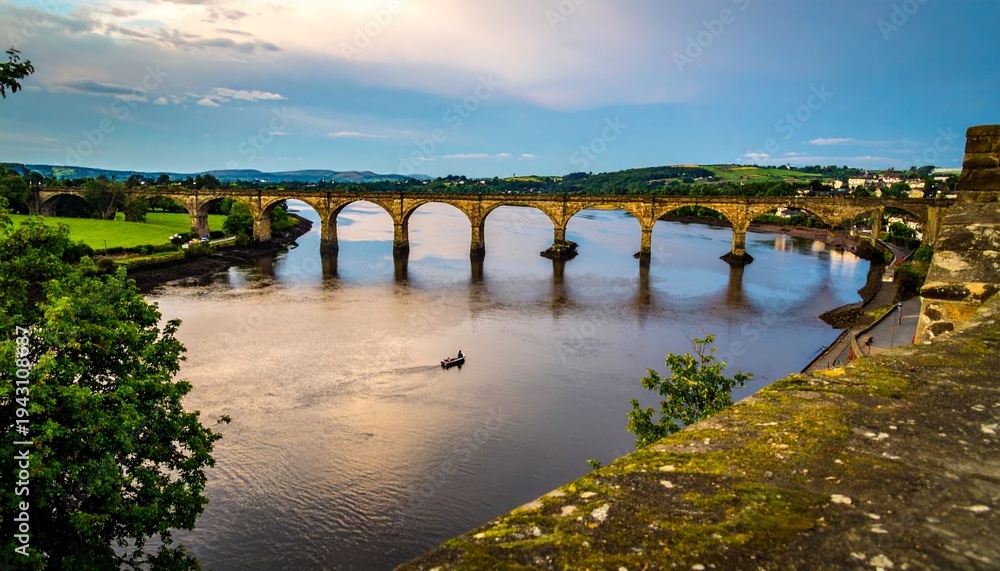 Obraz premium Stone Arch Bridge over River
