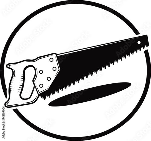 Vintage style illustration of a handsaw in a circular frame