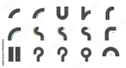 Road Construction Elements - A Collection of Asphalt Road Sections.