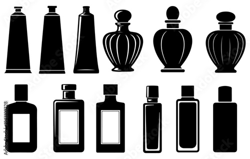 Luxury Cosmetic Packaging and Perfume Glass Bottle Silhouette Set for Beauty and Fragrance Design