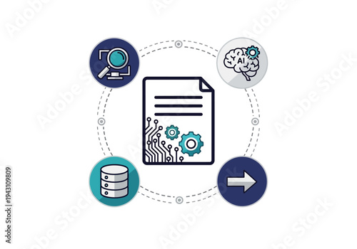 Document with Gears and Icons Around.