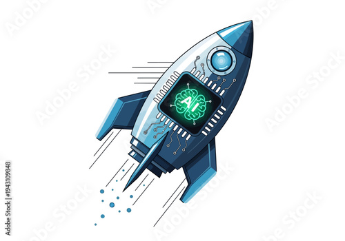 Futuristic Rocket Ship with Green Engine.