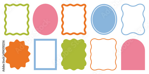 Zig zag scalloped wavy frame vector illustrations, featuring retro curved edge designs, ideal for invitations, posters, scrapbook layouts, labels, and creative digital or print projects.