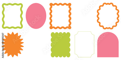 Zig zag wavy edge shapes frame box vector illustration, featuring scalloped edges with a wavy pattern, adorable curved frames, and retro-style wavy borders for invitations, posters, labels, and 