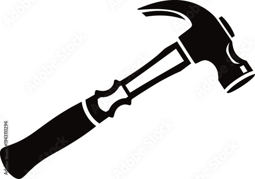 A black and white illustration of a claw hammer