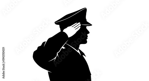 Military Officer Silhouette Saluting Profile.