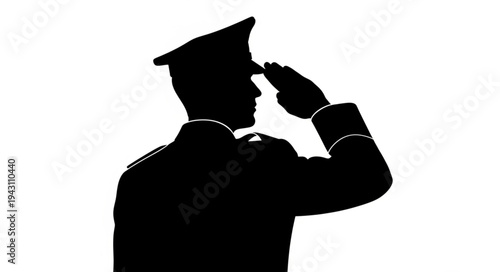 Military Officer Silhouette Saluting Profile.