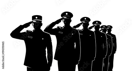 Military Officers Saluting in Formation.