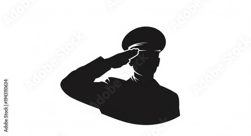Military Officer Saluting Silhouette Profile.