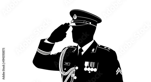 Military Officer Saluting with Medals.