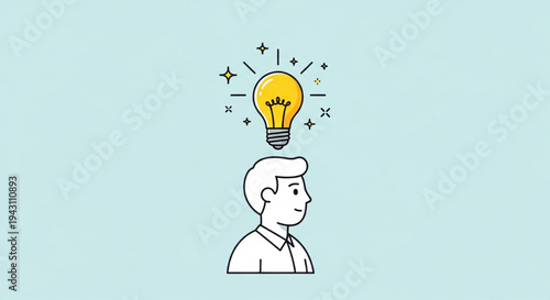 Man profile with glowing lightbulb and sparkles above head idea concept vector illustration