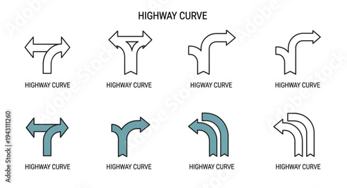 Highway Curve Road Signs - Directional Guidance and Navigation Symbols.