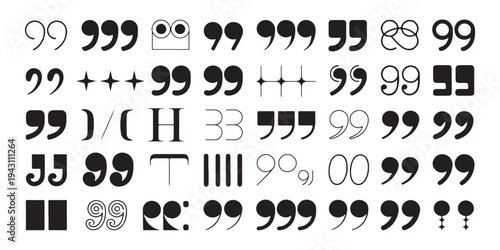 Abstract quotation marks collection with artistic elements and unique creative punctuation symbol design