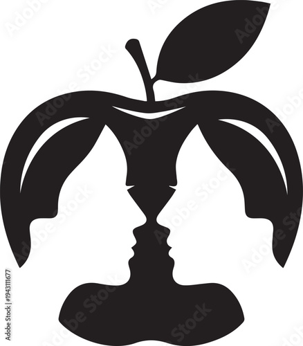 Optical Illusion of Two Faces Forming an Apple, Symbolizing Perception, Choice, and Hidden Meanings