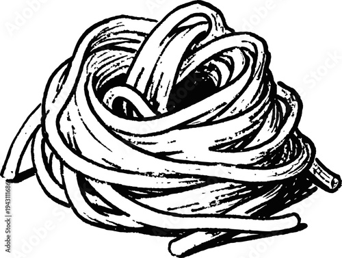 Nest of tagliatelle pasta single hand drawn illustration, italian cuisine ingredient, traditional food sketch