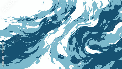 Vector abstract depiction of fluid motion, evoking the dynamic and boundless energy of ocean waves, with stylized brushstrokes that capture the essence of fluidity.