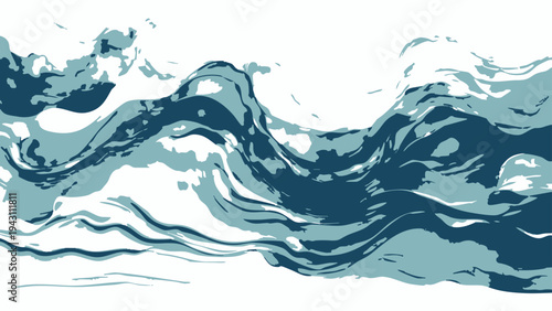 Vector abstract artwork features flowing water, its essence rendered in shades of blue and aquamarine, capturing the dynamic essence of the marine world.