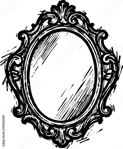 Vintage ornate oval mirror frame with intricate decorative carving in classic baroque