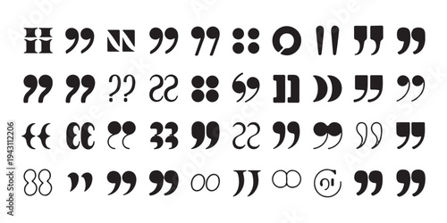 Selection of quote marks and typographic symbols in various decorative and stylized forms