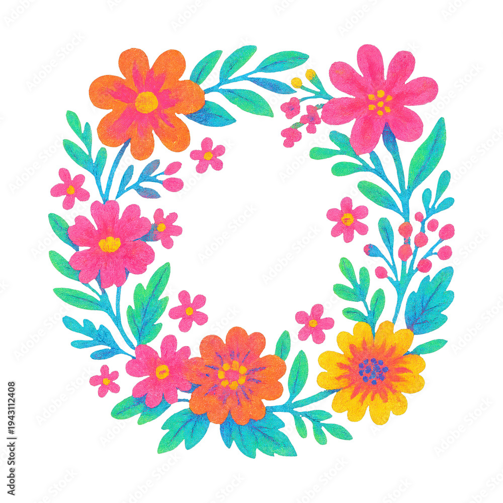 Obraz premium PNG Vibrant floral wreath illustration.