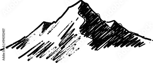 Mountain peak sketch black and white ink drawing of rugged mountain landscape with shading and texture