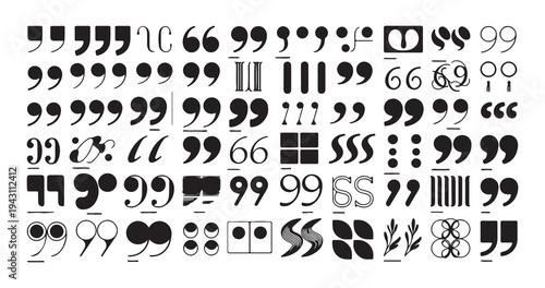 Set of abstract decorative quotation marks and artistic punctuation symbols for creative graphic designers