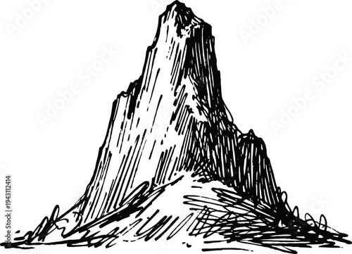 Jagged mountain peak sketch with rugged rocky terrain landscape drawing