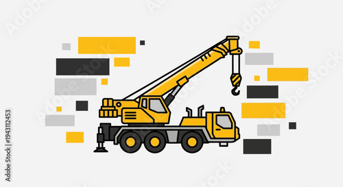 Modern Construction Crane Vehicle Graphic With Abstract Geometric Shapes Background