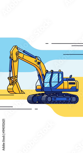 Modern Construction Excavator Machine Industrial Heavy Duty Machinery Vector Art